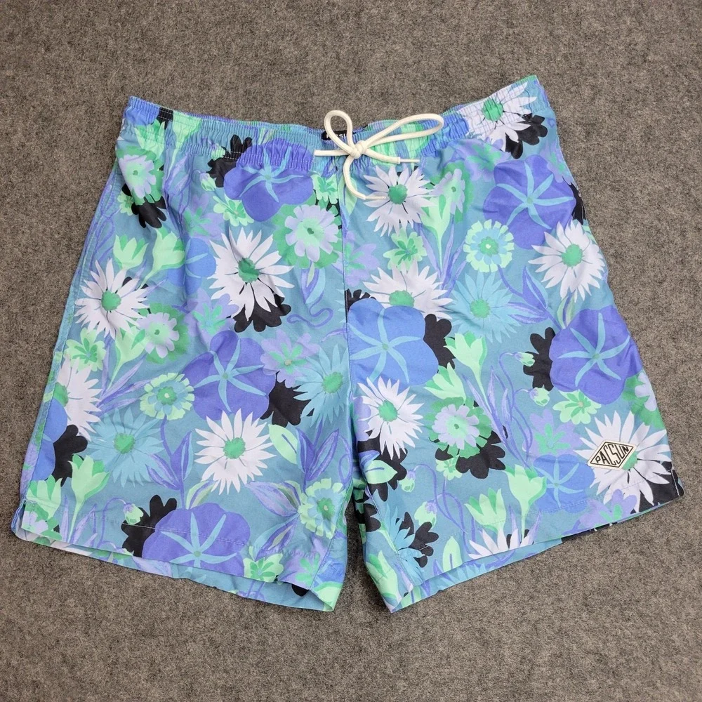 PacSun Swim Trunks Mens Large Blue‎ Floral Mesh Lined Surf Surfing Water Polo